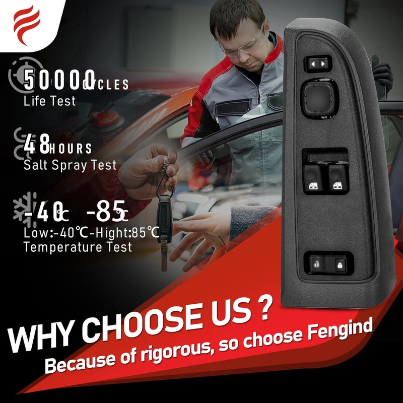 Fengind 15883318 2003 Chevy Silverado Window Switch & Bezel Fit for 2003-2007 Chevy Silverado 1500 2500 3500, 2003-2007 GMC Sierra 1500 2500 3500 Replace 920-023 Front Driver Side Door Lock 10-Year Warranty - Image 2